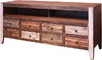 68 Inch Multicolor Rustic Pine TV Stand - Antique