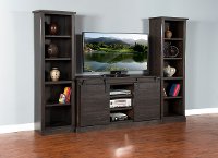 Charred Oak 3 Piece Rustic Entertainment Center - Barn Door