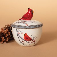 4 Inch Dolomite Cardinal Design Lidded Container