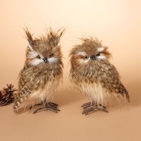 Assorted Natural Feather Owl with Metal Feet