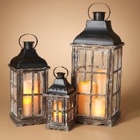 22 Inch Natural Wood and Metal Lantern