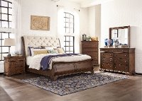 Coffee Brown & Upholstered Traditional 6 Piece Queen Bedroom Set - Trisha Yearwood