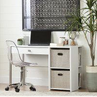 10537 Pure White Desk with Storage and Baskets - Interface