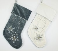 Assorted Velvet Stocking with Silver Bead-Jewel Design
