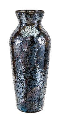 Mirrored Blue, Brown and Gold Mosaic Glass Vase