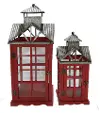 27 Inch Red Wood and Metal Lantern with Tin Roof