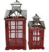 19 Inch Red Wood and Metal Lantern with Tin Roof