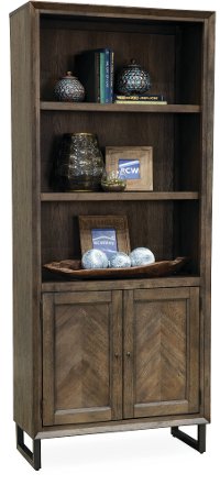 Fossil Brown Bookcase with Doors - Harper Point