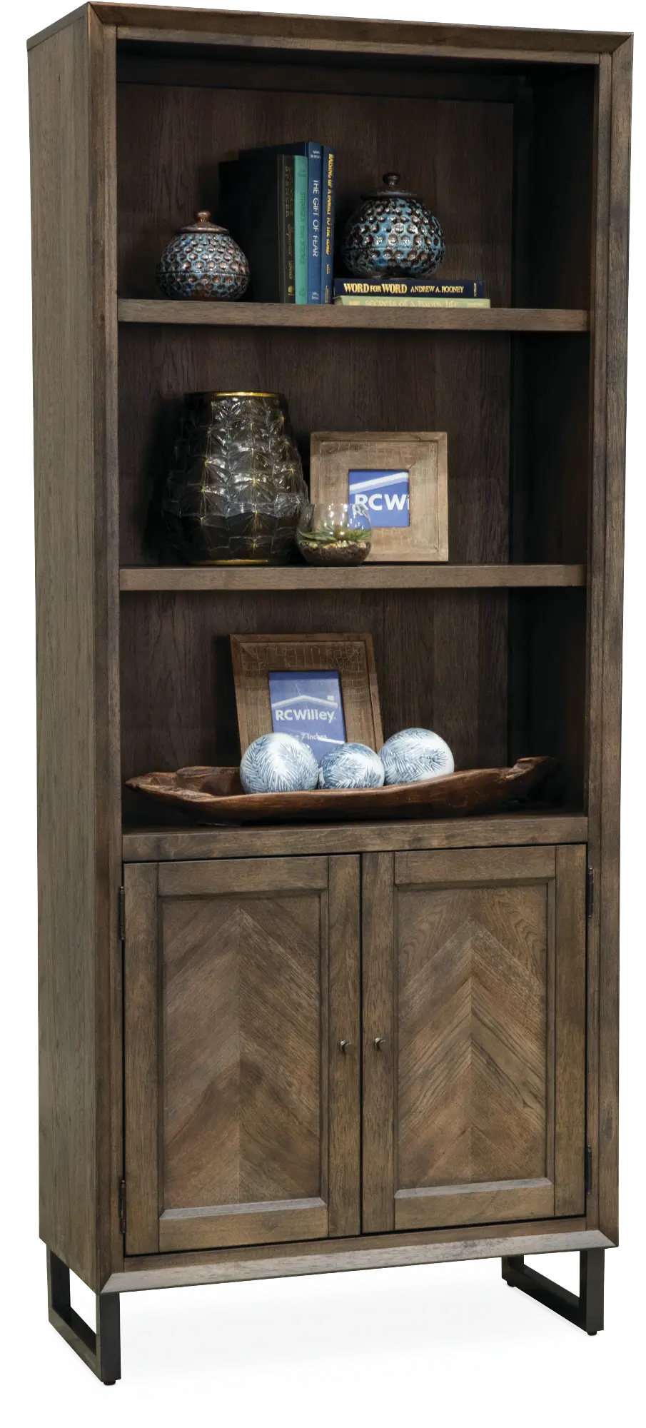 Harper Point Brown Bookcase with Doors-1