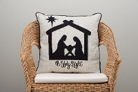 Natural Linen and Black Nativity Silhouette Throw Pillow