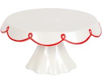 80006 Large White Cake Stand with Red Ruffle Trim