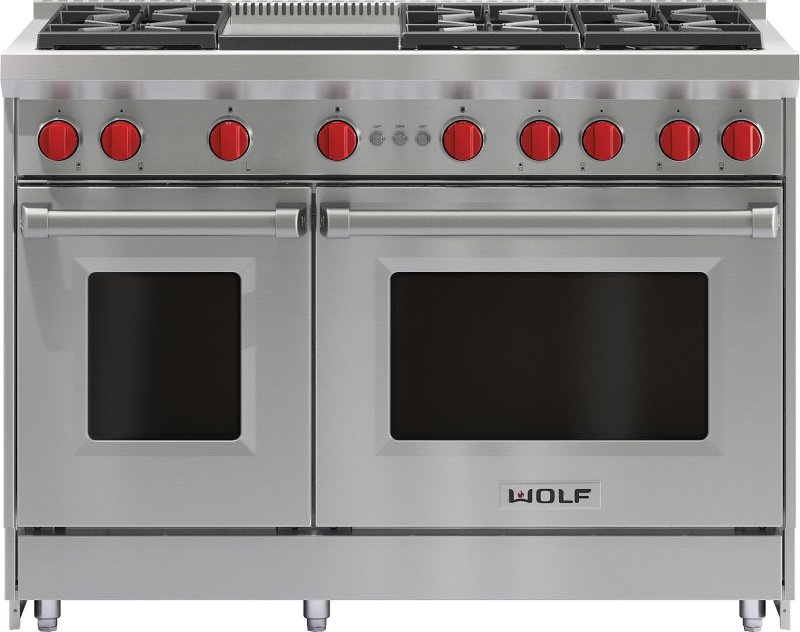 Wolf 48 Inch Six Burner LP Gas Range with Griddle Stainless Steel RC Willey Furniture Store