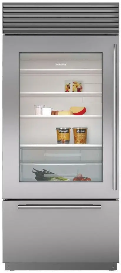 BI-36UA/S/TH-LH Sub-Zero 36 Inch Classic Bottom Freezer Refrigerator with Glass Door - 21.6 cu. ft., Left Hinge-1