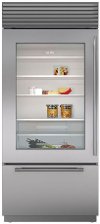 BI-36UA/S/TH-LH Sub-Zero 36 Inch Classic Bottom Freezer Refrigerator with Glass Door - 21.6 cu. ft., Left Hinge