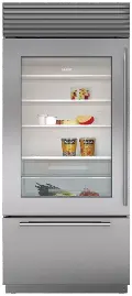 BI-36UA/S/TH-LH Sub-Zero 36 Inch Classic Bottom Freezer Refrigerator with Glass Door - 21.6 cu. ft., Left Hinge