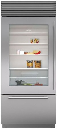 BI-36UA/S/TH-LH Sub-Zero 36 Inch Classic Bottom Freezer Refrigerator with Glass Door - 21.6 cu. ft., Left Hinge