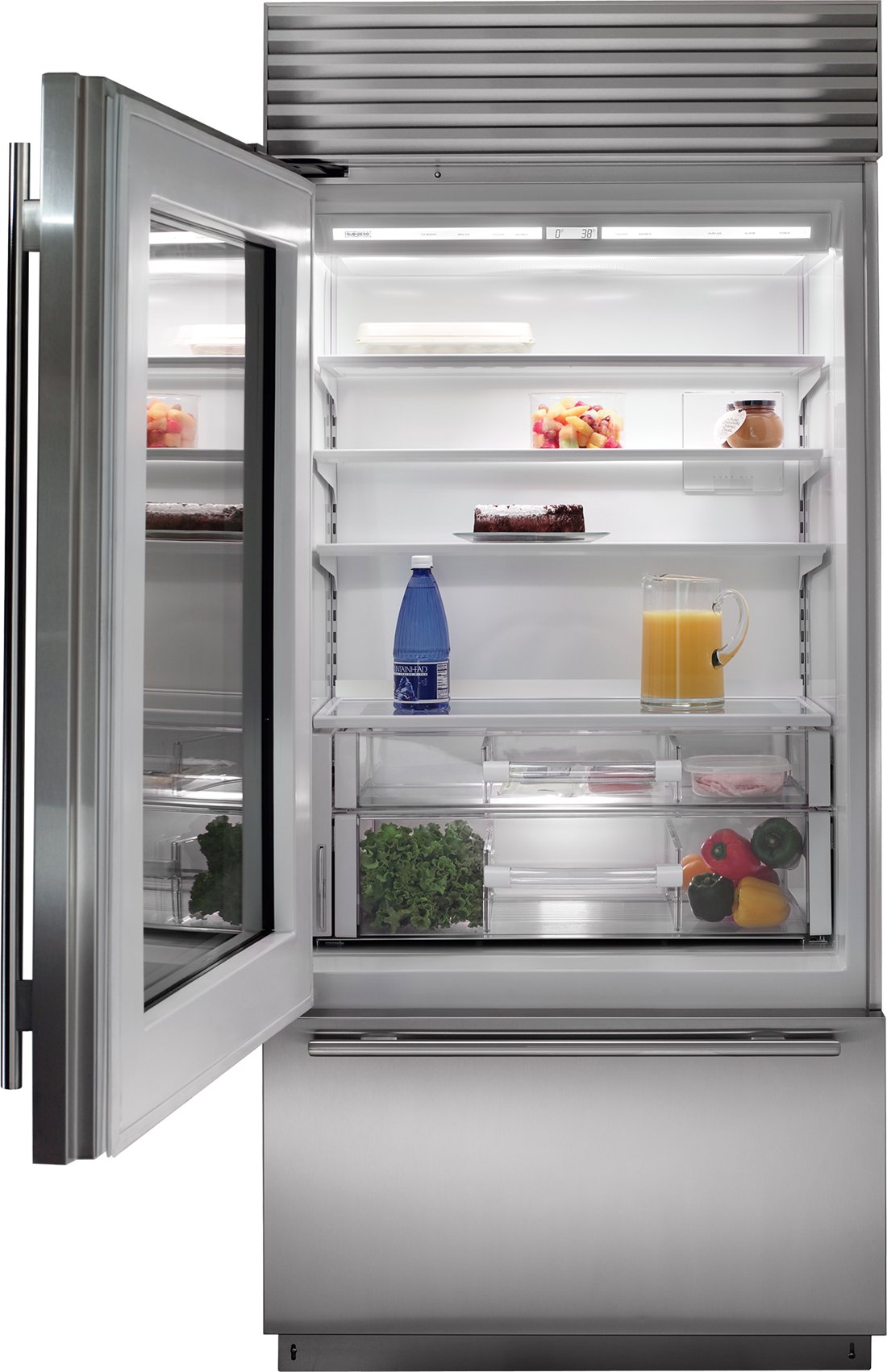 BI-36UA/S/TH-LH Sub-Zero 36 Inch Classic Bottom Freezer Refrigerator with Glass Door - 21.6 cu. ft., Left Hinge-2