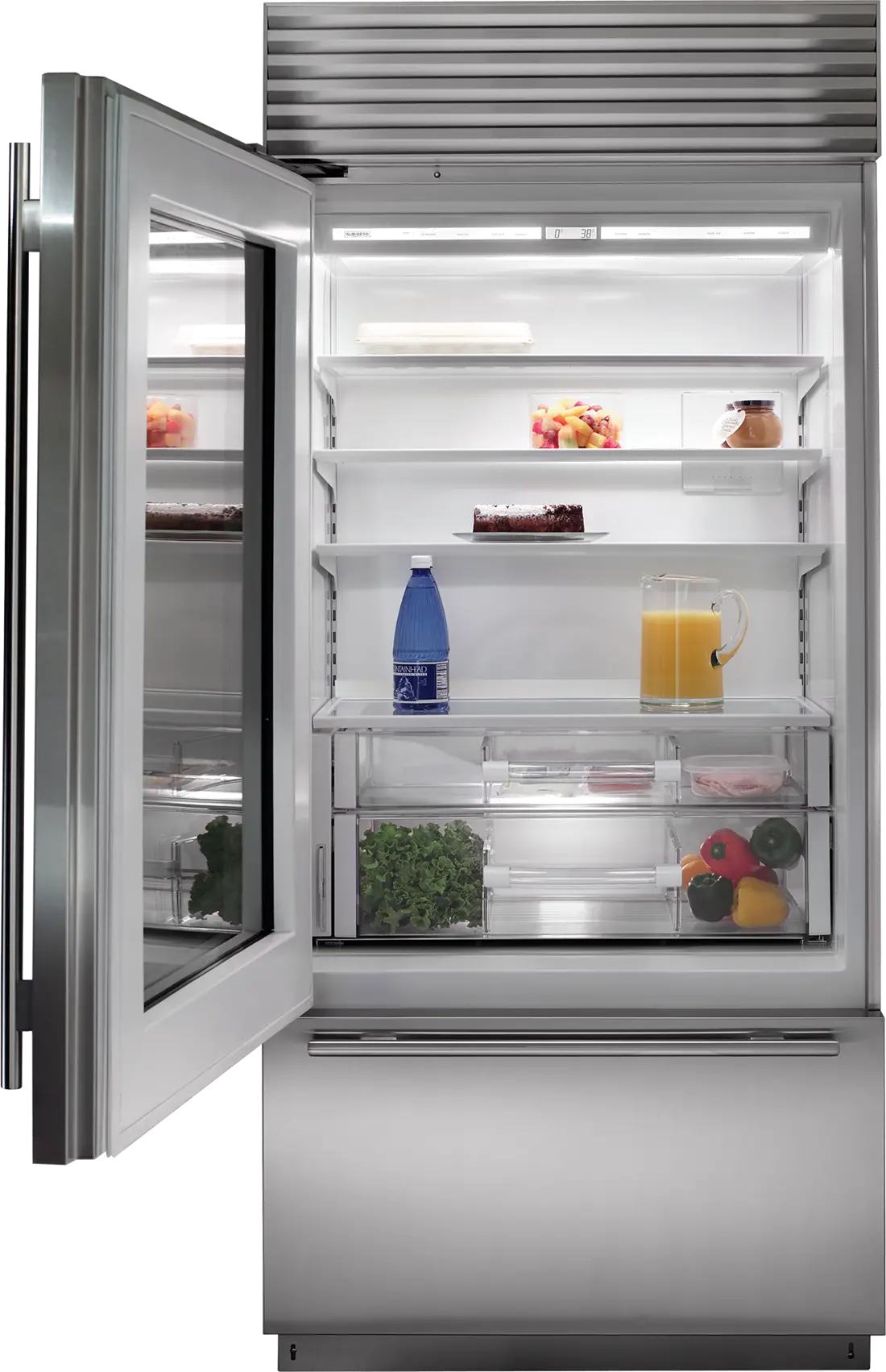 BI-36UA/S/TH-LH Sub-Zero 36 Inch Classic Bottom Freezer Refrigerator with Glass Door - 21.6 cu. ft., Left Hinge-2