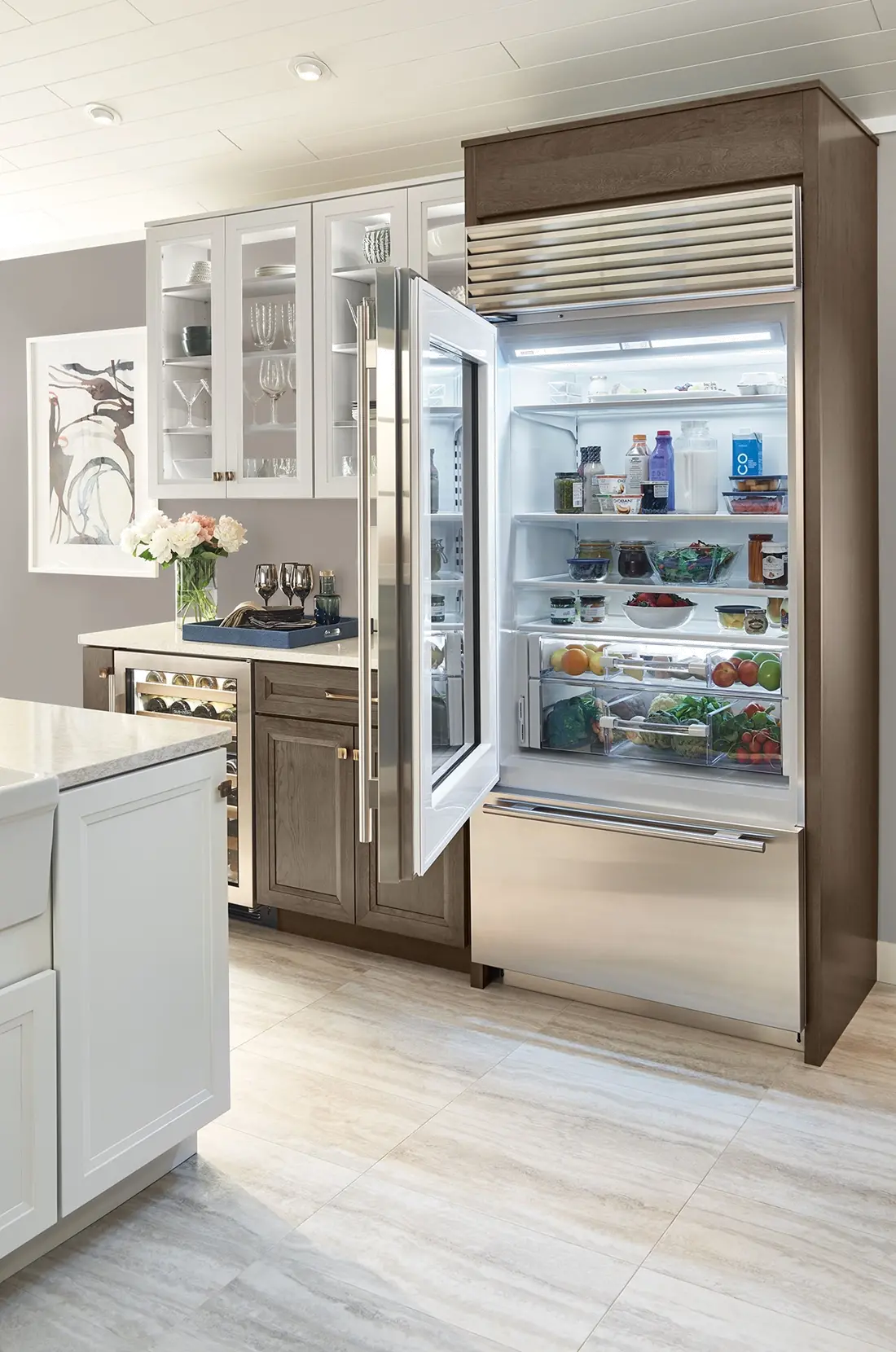 BI-36UA/S/TH-LH Sub-Zero 36 Inch Classic Bottom Freezer Refrigerator with Glass Door - 21.6 cu. ft., Left Hinge-3