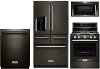 KIT KitchenAid 4 Piece Kitchen Appliance Package with Gas Range and 5 door Refrigerator - Black Stainless Steel