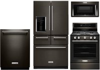 KIT KitchenAid 4 Piece Kitchen Appliance Package with Gas Range and 5 door Refrigerator - Black Stainless Steel