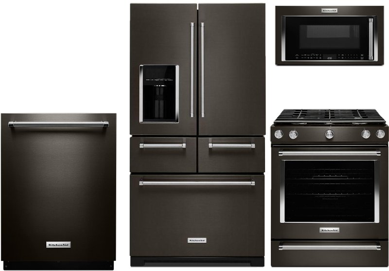 KitchenAid 4 Piece Kitchen Appliance Package with 5.8 cu. ft. Gas Range Black Stainless Steel Appliances Package