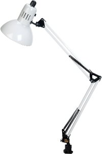 White Functional Clamp On Lamp - Swing-arm
