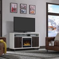 Brown and White TV Stand with Fireplace (54 Inch) - Van Horne