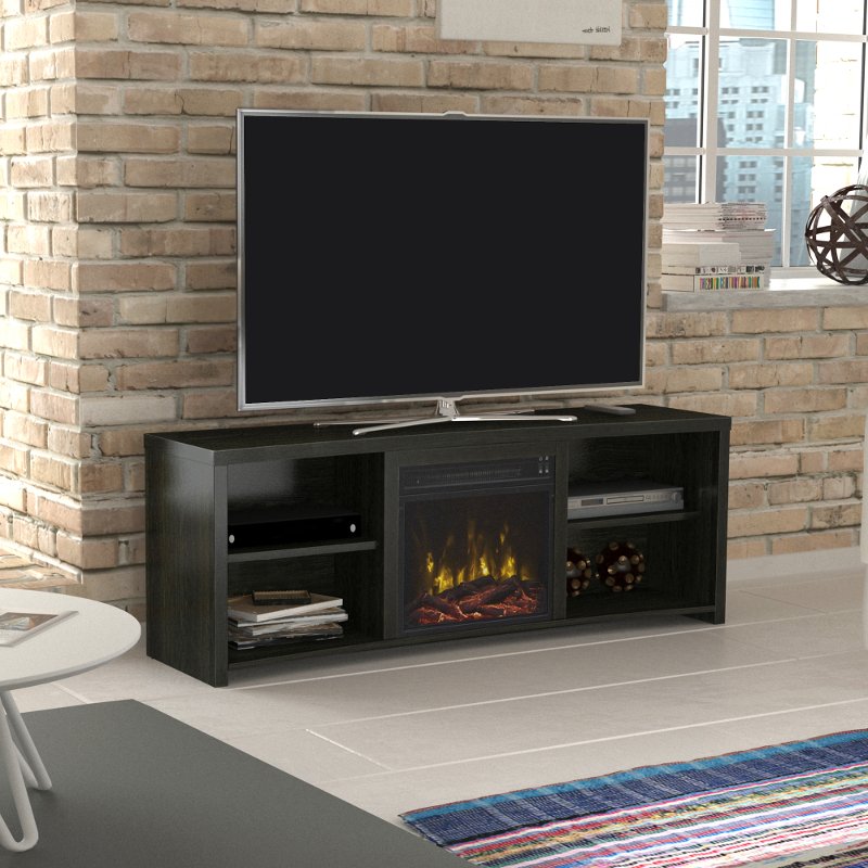 Black Walnut 60 Inch Tv Stand With Fireplace Shelter Cove Rc