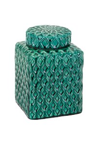 8 Inch Green Square Ceramic Lidded Container