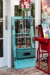 Distressed Teal Vertical Wooden Door Frame with Metal Storage Baskets-2