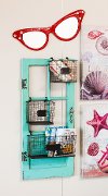 Distressed Teal Vertical Wooden Door Frame with Metal Storage Baskets-3