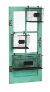 Distressed Teal Vertical Wooden Door Frame with Metal Storage Baskets-4