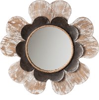 Flower-Shaped Framed Mirror with 2 Layers of Wooden Distressed Finishes