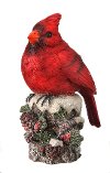 Cardinal on Stump with Pine Cones and Berries
