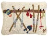 Clearance Hand Hooked Wool Ski Rack Throw Pillow