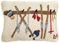 Hand Hooked Wool Ski Rack Throw Pillow