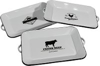 White and Black Enamelware Cow Tray with Handles