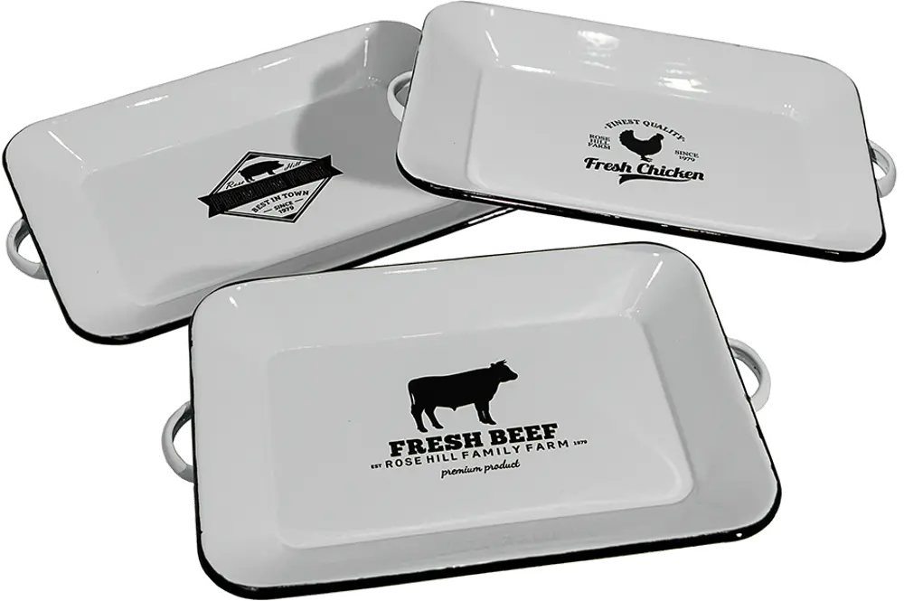 White and Black Enamelware Chicken Tray with Handles-1
