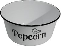 White Enamelware Popcorn Bowl with Black Lettering