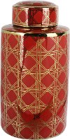 Clearance 18 Inch Red and Gold Ceramic Lidded Jar