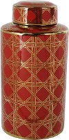 Clearance 16 Inch Red and Gold Ceramic Lidded Jar