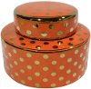 Clearance Orange Ceramic Lidded Jar with Gold Polka Dots