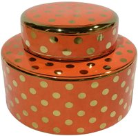 Orange Ceramic Lidded Jar with Gold Polka Dots
