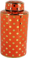 Clearance Orange Ceramic Lidded Jar with Gold Polka Dots