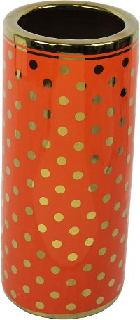 Orange Ceramic Umbrella Stand with Gold Polka Dots