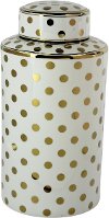Clearance White Ceramic Lidded Jar with Gold Polka Dots