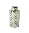 Clearance White Ceramic Lidded Jar with Gold Polka Dots