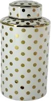 White Ceramic Lidded Jar with Gold Polka Dots