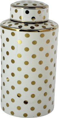White Ceramic Lidded Jar with Gold Polka Dots